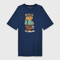 Женская футболка-платье Плюшевый медведь в походе