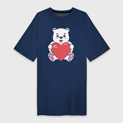 Футболка женская-платье Белый медведь с сердцем, цвет: тёмно-синий