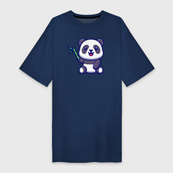 Футболка женская-платье Панда и бамбук, цвет: тёмно-синий