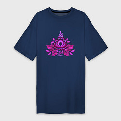 Женская футболка-платье Малиновый цветок и узоры гжель