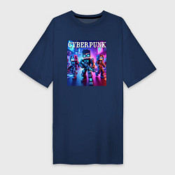 Футболка женская-платье Minecraft and cyberpunk - collaboration, цвет: тёмно-синий