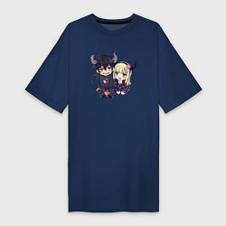 Женская футболка-платье Рин и Сиэми - Синий экзорцист