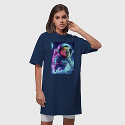 Футболка женская-платье Полёт капибары в космосе - неон, цвет: тёмно-синий — фото 2