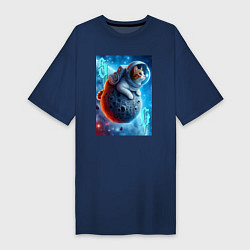 Футболка женская-платье Space cat - ai art, цвет: тёмно-синий