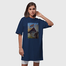 Футболка женская-платье Геральд и плотва на крыше - обложка карты из Гвинт, цвет: тёмно-синий — фото 2