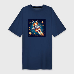 Футболка женская-платье Реактивный корги в космосе, цвет: тёмно-синий