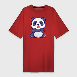 Футболка женская-платье Удивлённая панда, цвет: красный