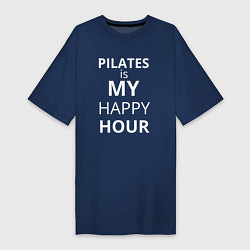 Футболка женская-платье Pilates is my happy hour - пилатес мой любимый ча, цвет: тёмно-синий