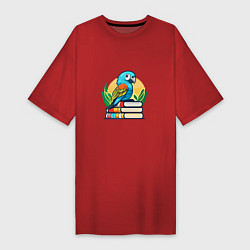 Футболка женская-платье Попугай на стопке книг, цвет: красный