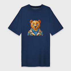 Футболка женская-платье Медведь в стиле Ван Гога, цвет: тёмно-синий