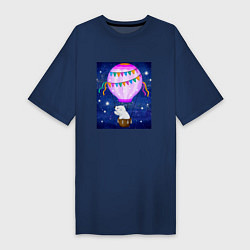 Футболка женская-платье Белый медведь на воздушном шаре, цвет: тёмно-синий