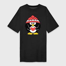 Женская футболка-платье Пингвин с сердцем