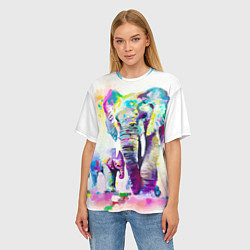 Футболка оверсайз женская Акварельные слоны, цвет: 3D-принт — фото 2