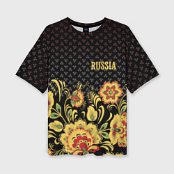Женская футболка оверсайз Russia: black edition