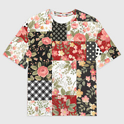 Женская футболка оверсайз Лоскутный орнамент - пэчворк