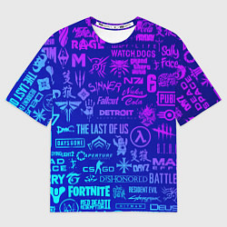 Женская футболка оверсайз Неоновые геймерские лого