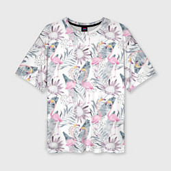 Женская футболка оверсайз Тропические фламинго