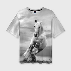 Футболка оверсайз женская Белая лошадь в степи, цвет: 3D-принт