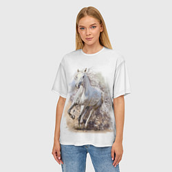 Футболка оверсайз женская Белая конь мчится галопом, цвет: 3D-принт — фото 2