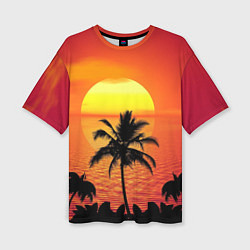 Женская футболка оверсайз Пальмы на фоне моря