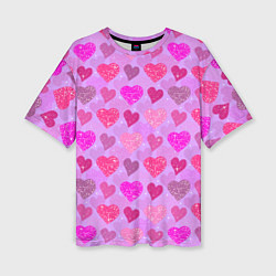 Женская футболка оверсайз Розовые сердечки