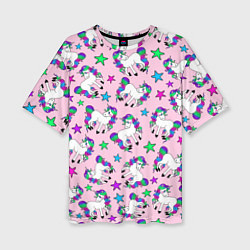 Женская футболка оверсайз Единороги и звезды
