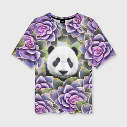 Женская футболка оверсайз Панда среди цветов