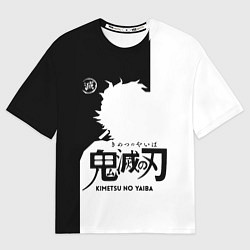 Футболка оверсайз женская Черно белый силуэт Танджиро, цвет: 3D-принт