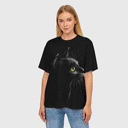 Футболка оверсайз женская Черный кот, цвет: 3D-принт — фото 2