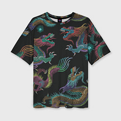 Женская футболка оверсайз Цветные драконы