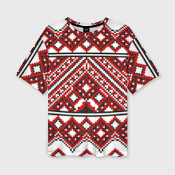 Женская футболка оверсайз Русский узор, геометрическая вышивка