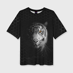 Футболка оверсайз женская Тигр черно-белый соты, цвет: 3D-принт