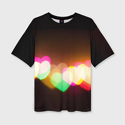 Женская футболка оверсайз Горящие сердца всех цветов радуги