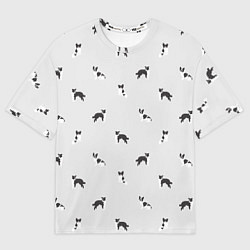 Футболка оверсайз женская Черно-белые собачки паттерн, цвет: 3D-принт