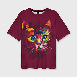 Женская футболка оверсайз Кошечка в ярких красках