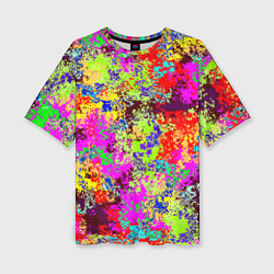 Женская футболка оверсайз Пиксельный камуфляж Токсик