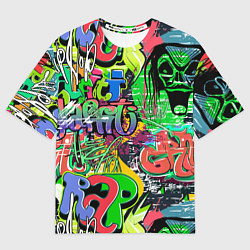 Женская футболка оверсайз Граффити с черепами