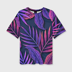Женская футболка оверсайз Neon Tropical plants pattern