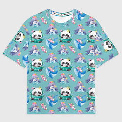 Футболка оверсайз женская Панды и киты, цвет: 3D-принт