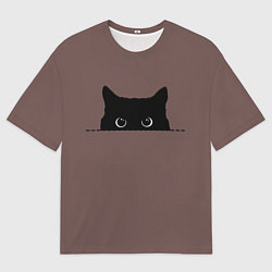Футболка оверсайз женская Черная кошка выглядывает из укрытия, цвет: 3D-принт