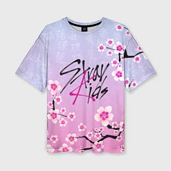 Футболка оверсайз женская Stray Kids цветы сакуры, цвет: 3D-принт