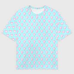 Футболка оверсайз женская Кресты голубой фон, цвет: 3D-принт