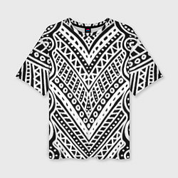 Женская футболка оверсайз Абстракция черно-белая Волны, полосы, вензеля Моно