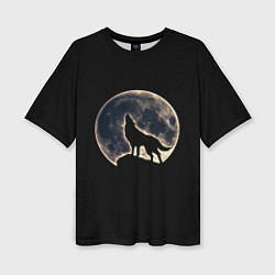 Футболка оверсайз женская Силуэт волка под луной, цвет: 3D-принт