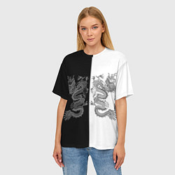 Футболка оверсайз женская Double Dragon Дракон Чб, цвет: 3D-принт — фото 2