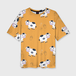 Женская футболка оверсайз Веселые коровки с ведрами молока