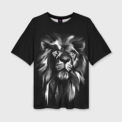 Женская футболка оверсайз Голова льва в черно-белом изображении