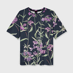 Женская футболка оверсайз Цветы Фиолетовые