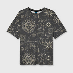 Женская футболка оверсайз Небесные тела, созвездия, солнце, космос, мистика