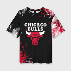 Женская футболка оверсайз Чикаго Буллз Chicago Bulls Огонь